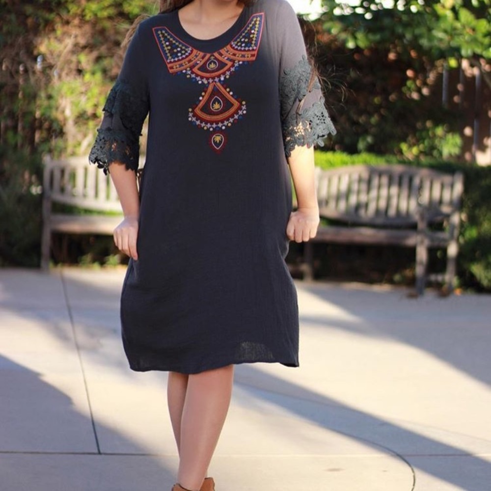 Embroidered Navy dress